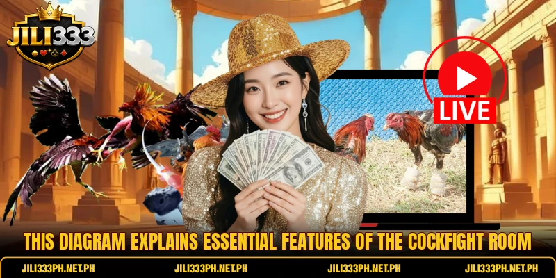 This diagram explains essential features of the cockfight room